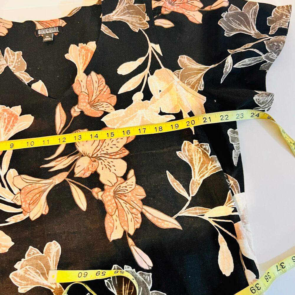Nicole Miller Linen Blend Floral Short Sleeve Dress Size XL NEW Black Multi - Picture 7 of 9